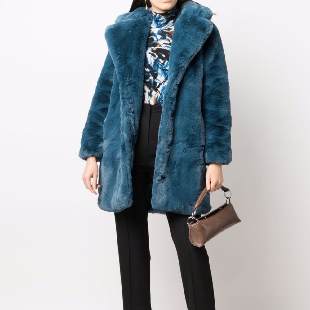 NWT Apparis Stella Faux Fur Coat in stone blue